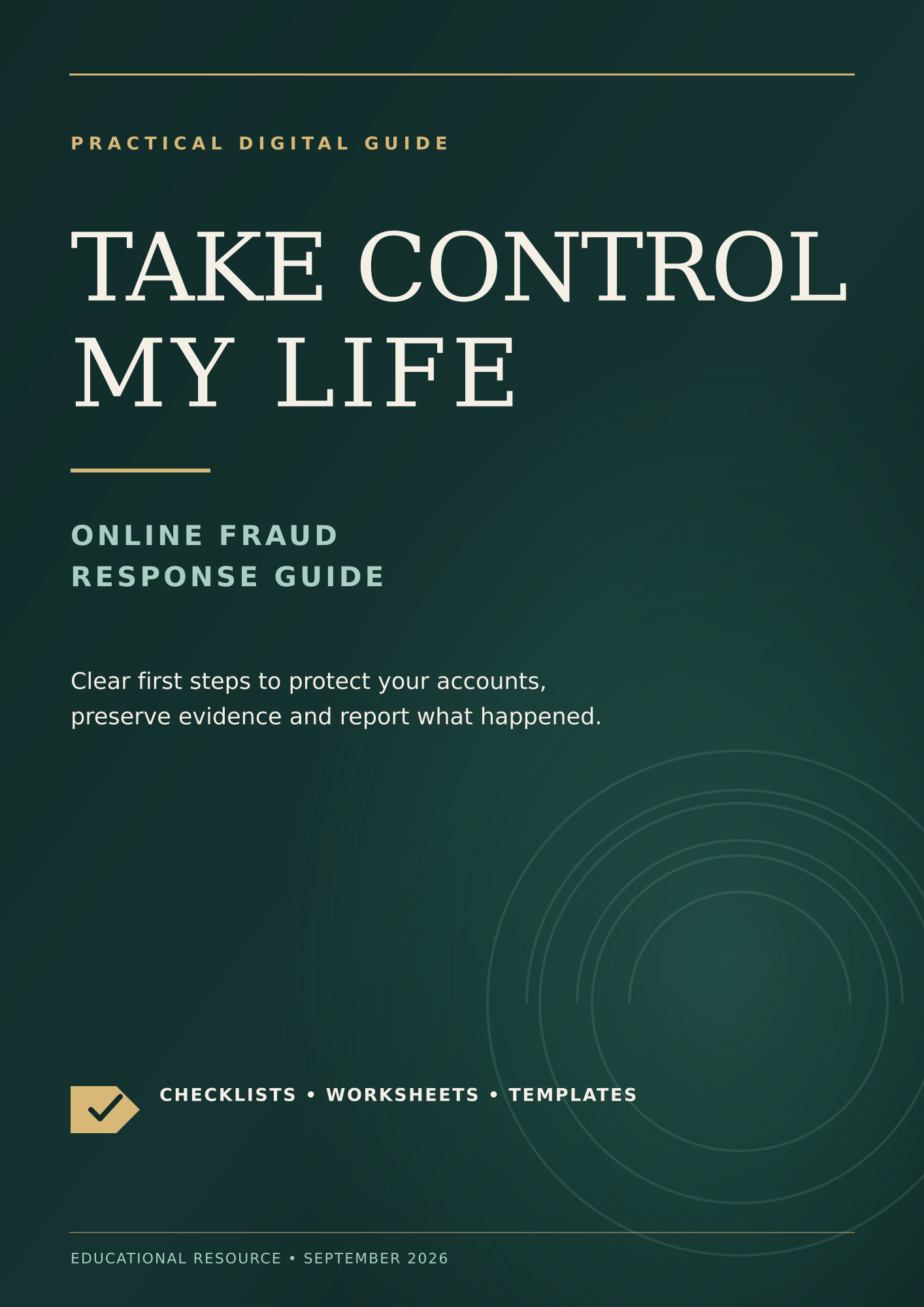 Cover of the Take Control My Life online fraud response guide