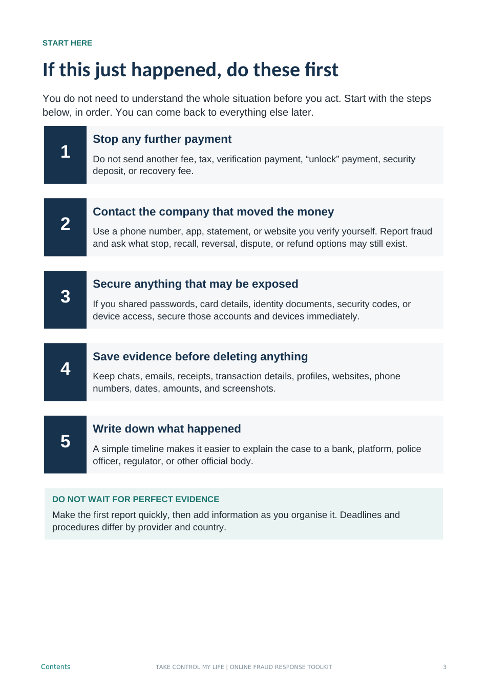 Actual guide page 3: Your first actions